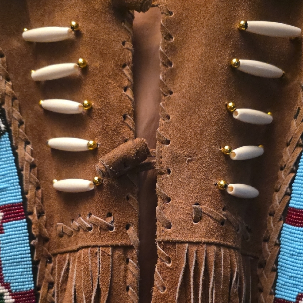 Embroidered Brown Leather Jacket with Blue Details - Picture 7 of 13